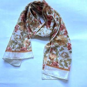 Runway Rectangle Scarf Floral Green Otange Yellow Vintage Hand Stitched Edge